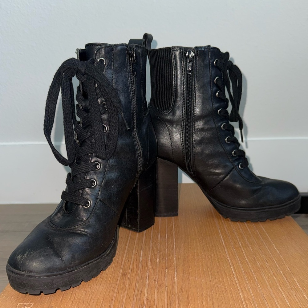 Steve Madden Black Lace-Up Platform Boots